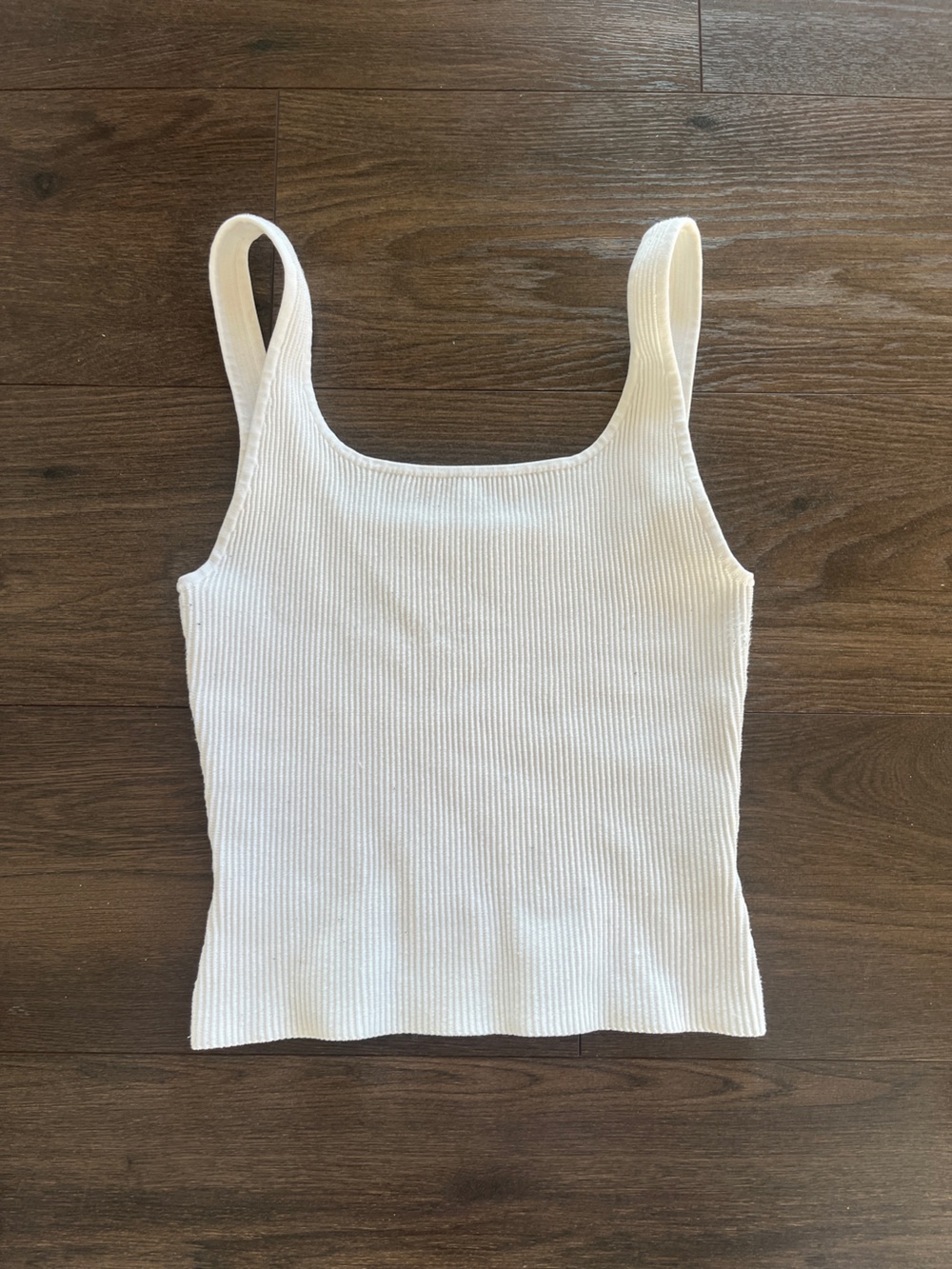 Babaton White Ribbed Tank with Scoop Neck